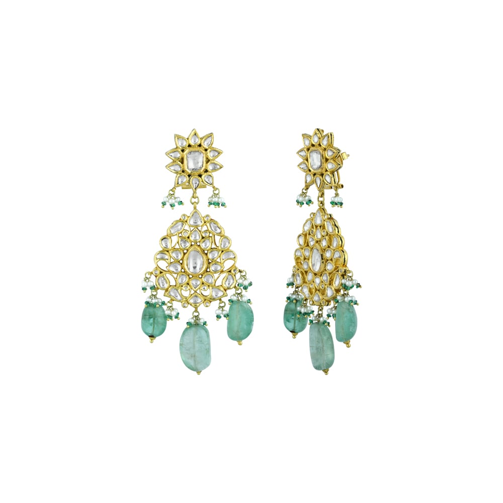 Polki Necklace Set with Gold Detailing and Emerald Drops