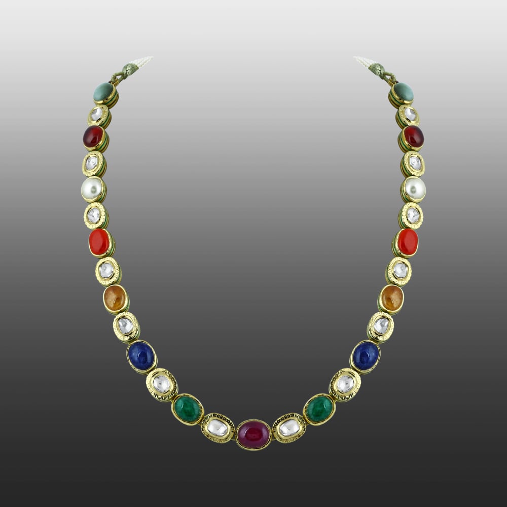 Navaratna Necklace with Polki and Nine Celestial Gemstones