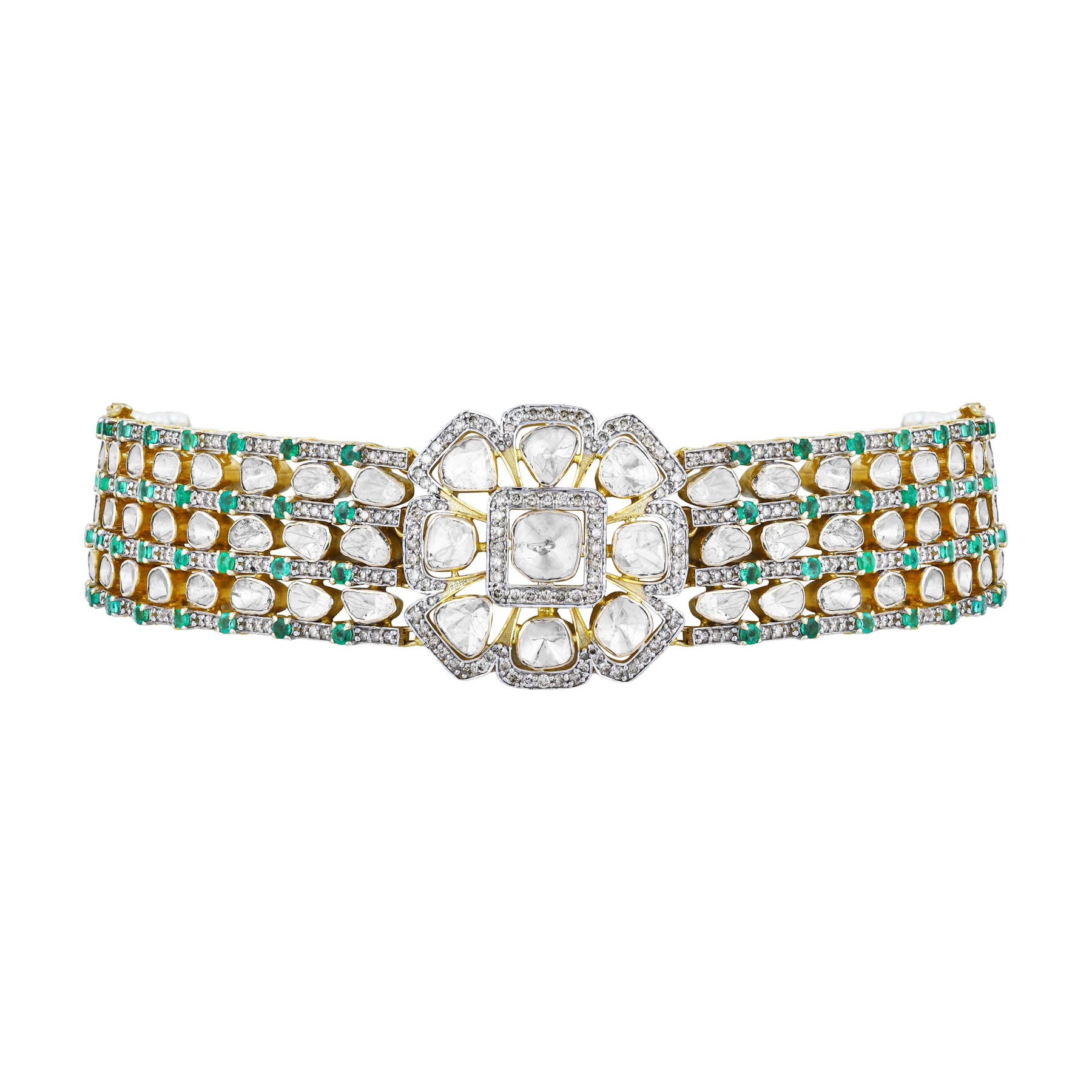 Convertible Bloom Bracelet Choker with diamonds and emeralds