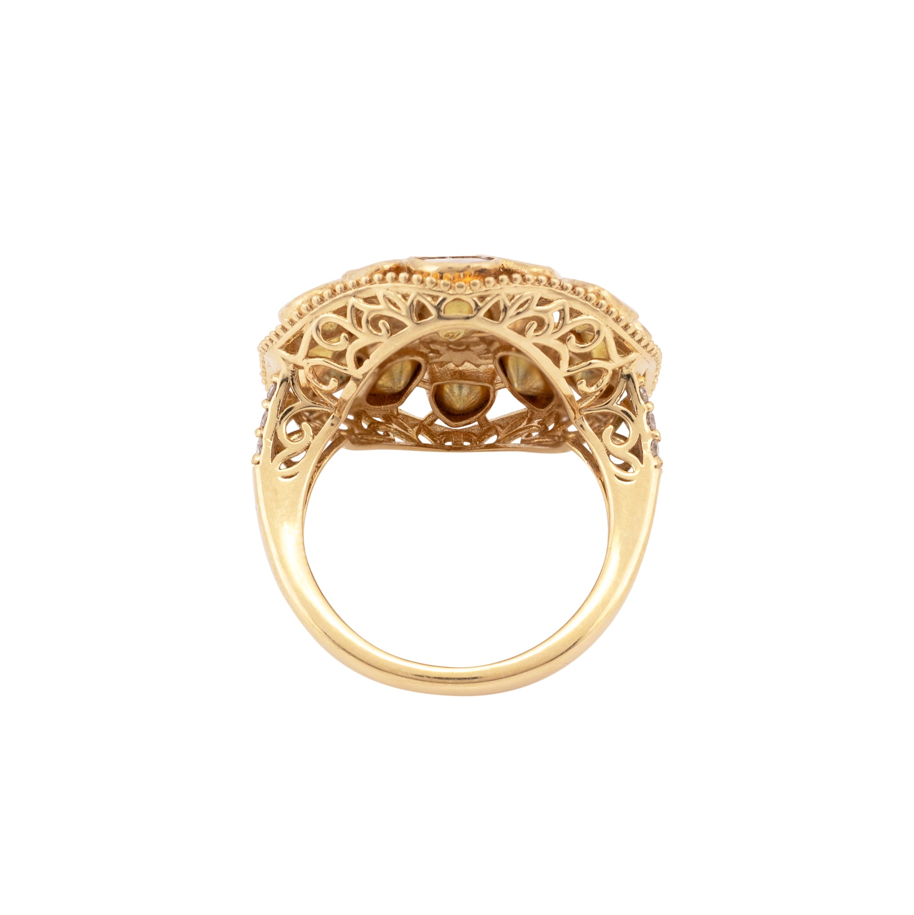 Floral Polki Ring with Intricate Gold Detailing