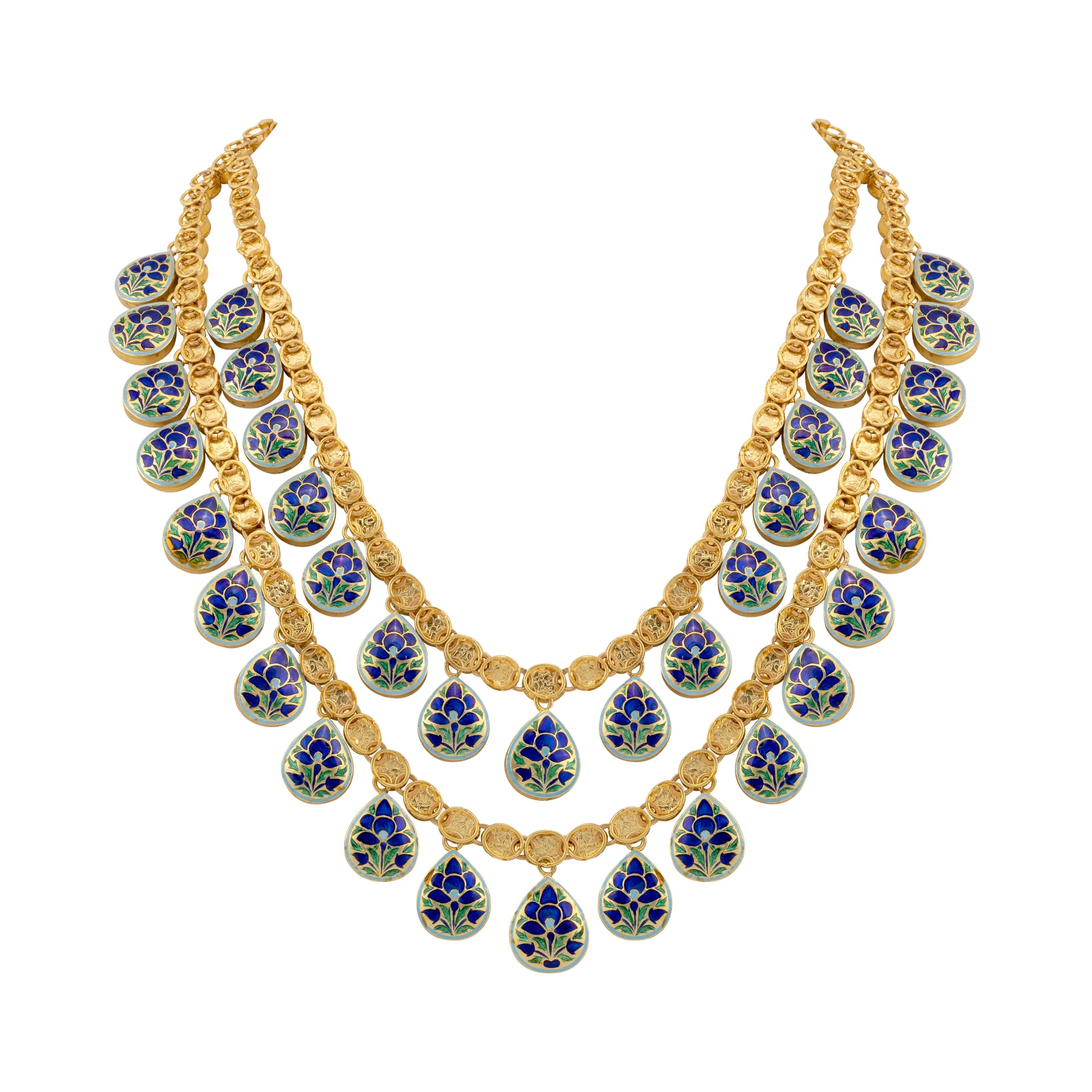 Double-Layered Uncut Diamond Polki Necklace with Green Enamel Border