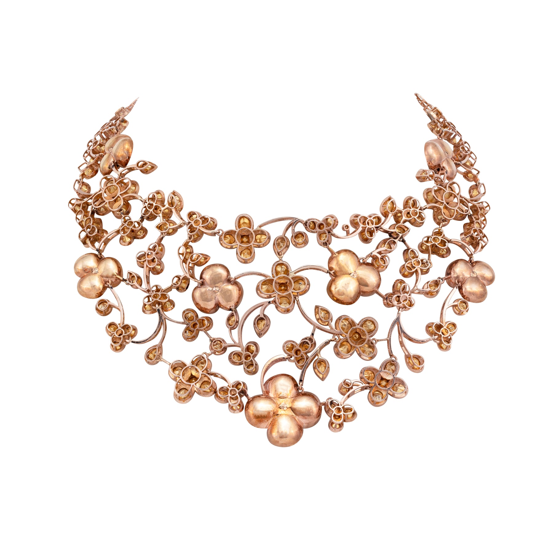 Green Enamel Polki Floral Necklace with Diamond Accents