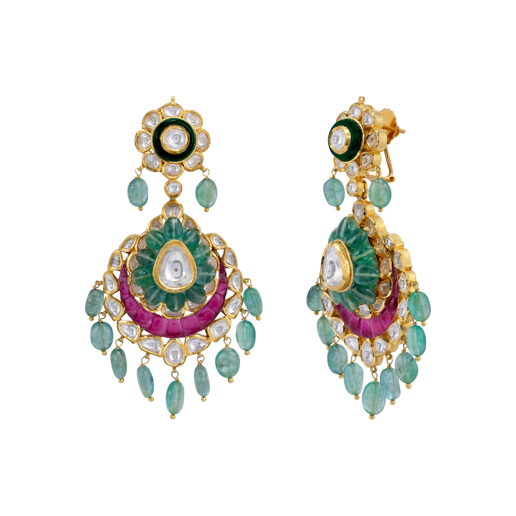 Two-Layer Polki Bridal Set with Ruby Talaf & Emerald Drops