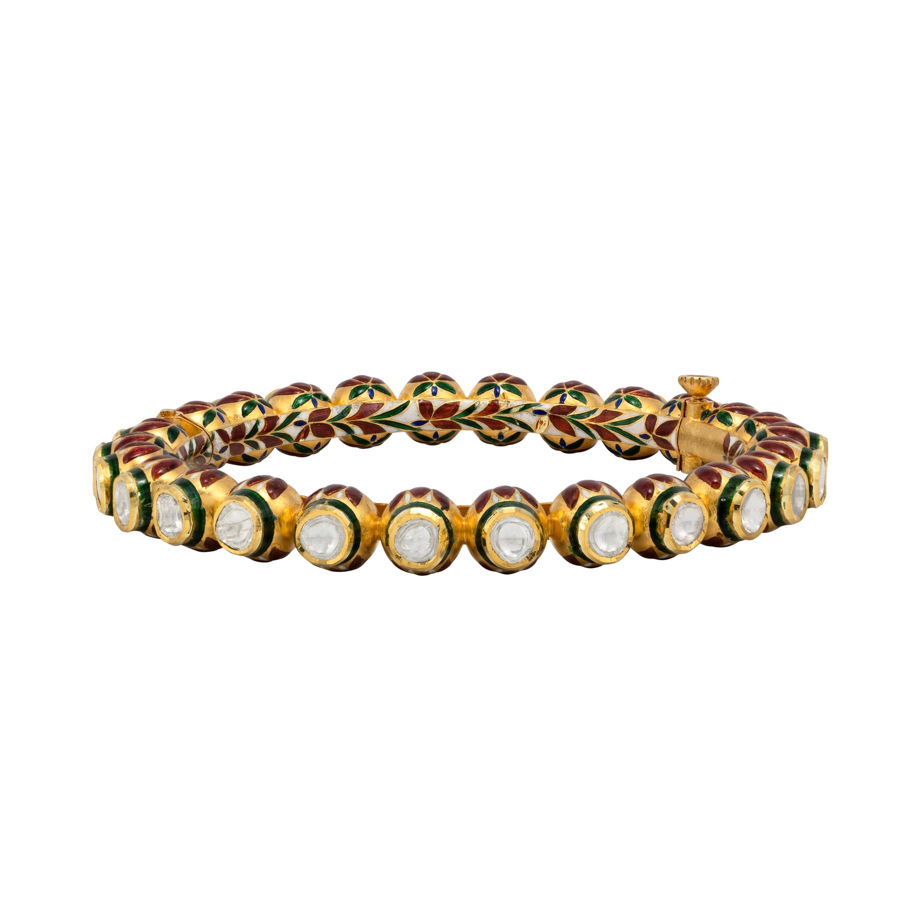 Rounded Linear Polki Bangle with Meenakari Details