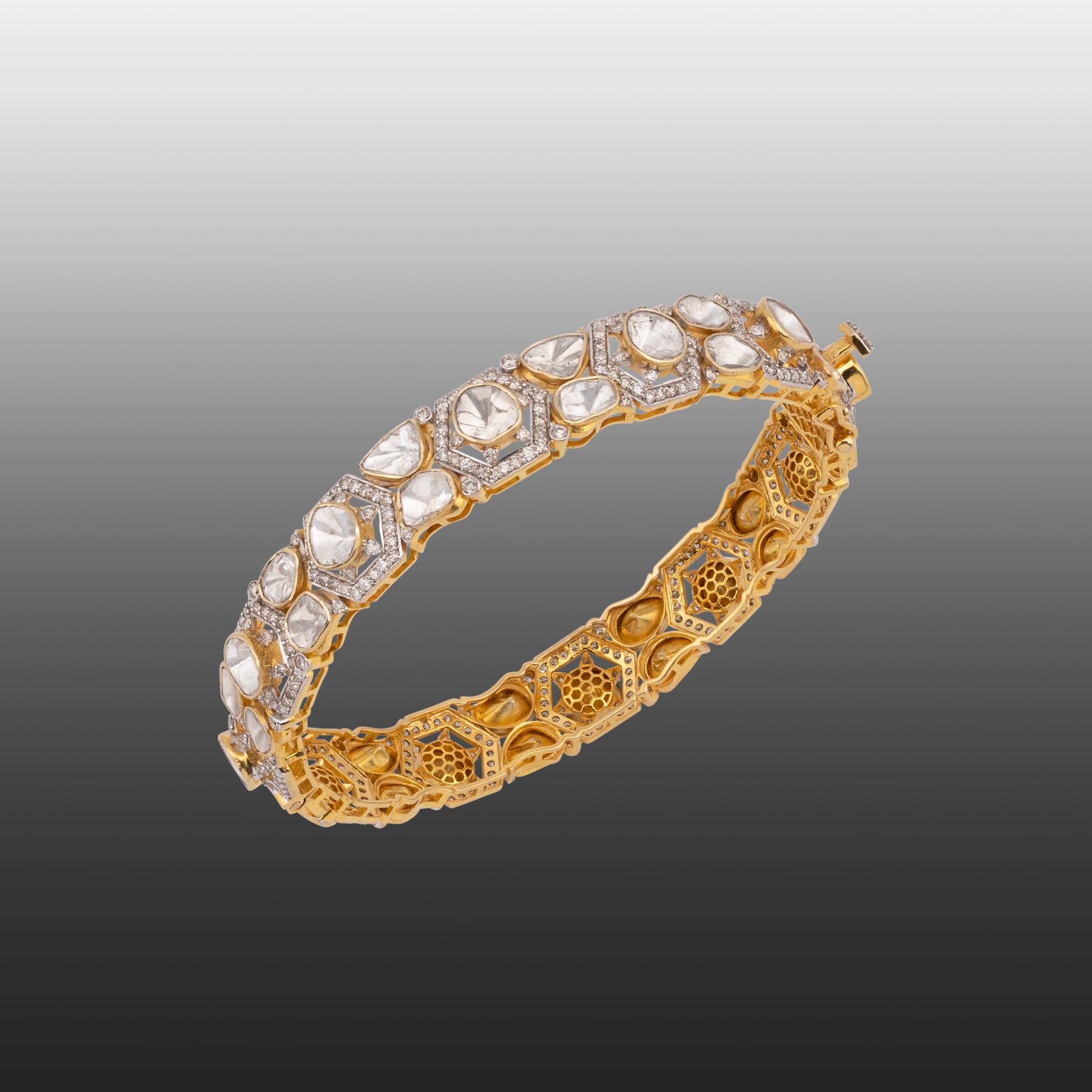 Open-Setting Hexagonal Polki Bangle with Full-Cut Diamonds