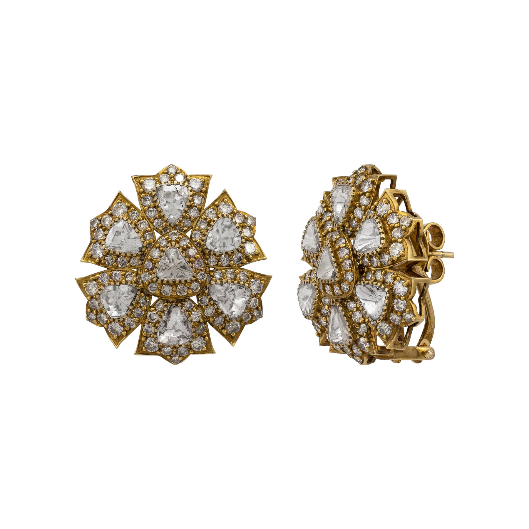 Antique-Finish Floral Polki Stud Earrings