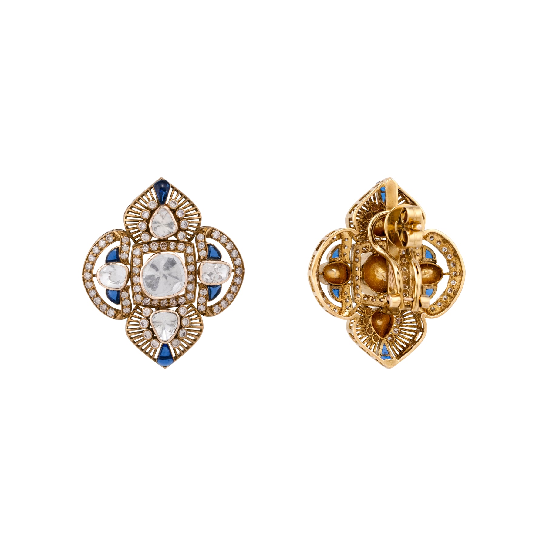 Antique Finish Polki Earring with Blue Talaf Detailing