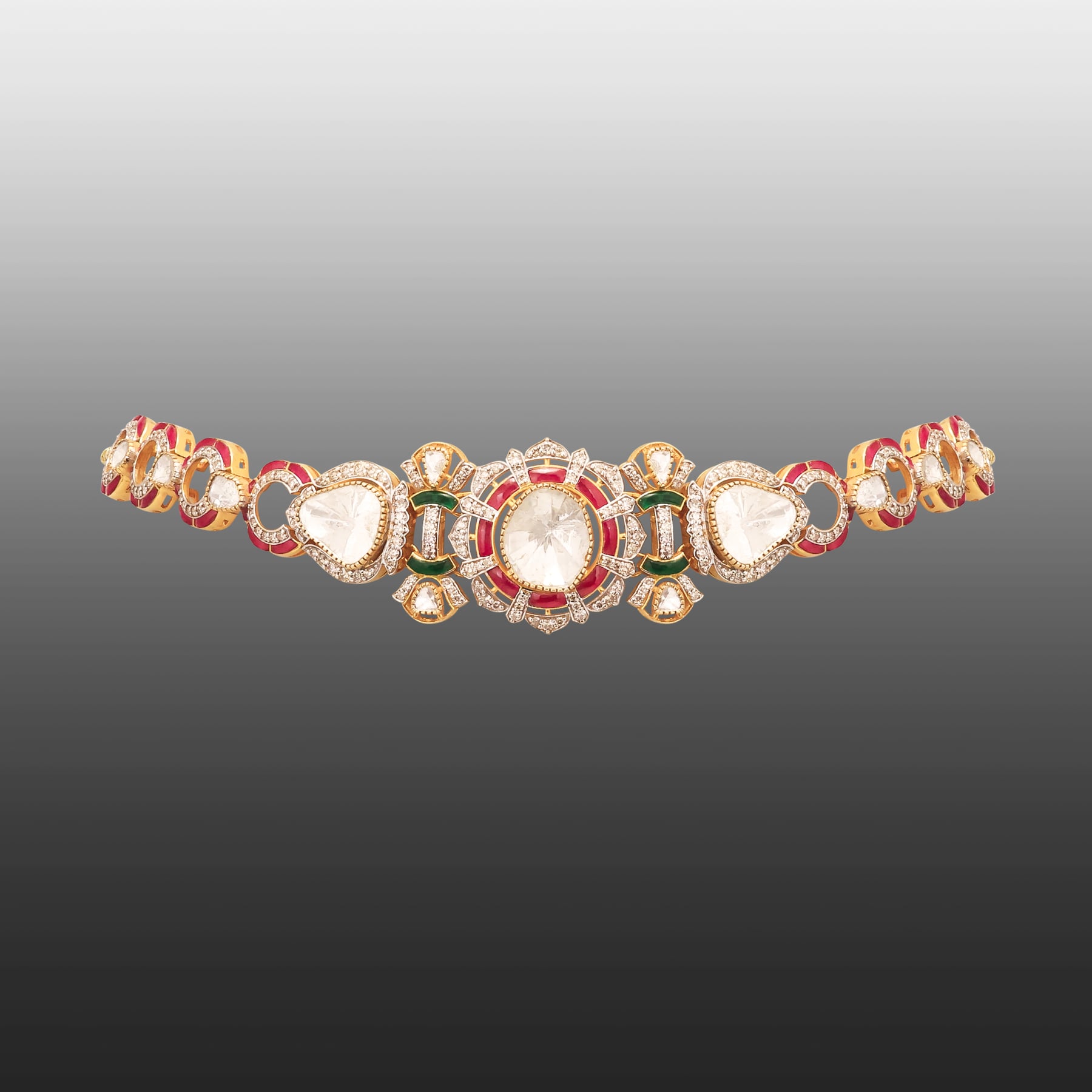 Sleek Polki Choker with Ruby-Emerald Talaf