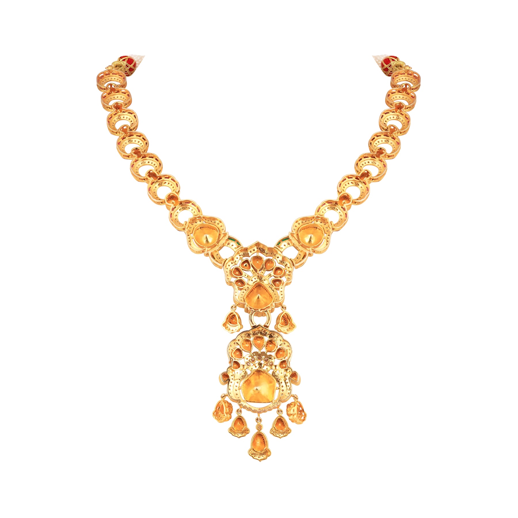 Double Polki Pendant Necklace with Ruby-Emerald Talaf