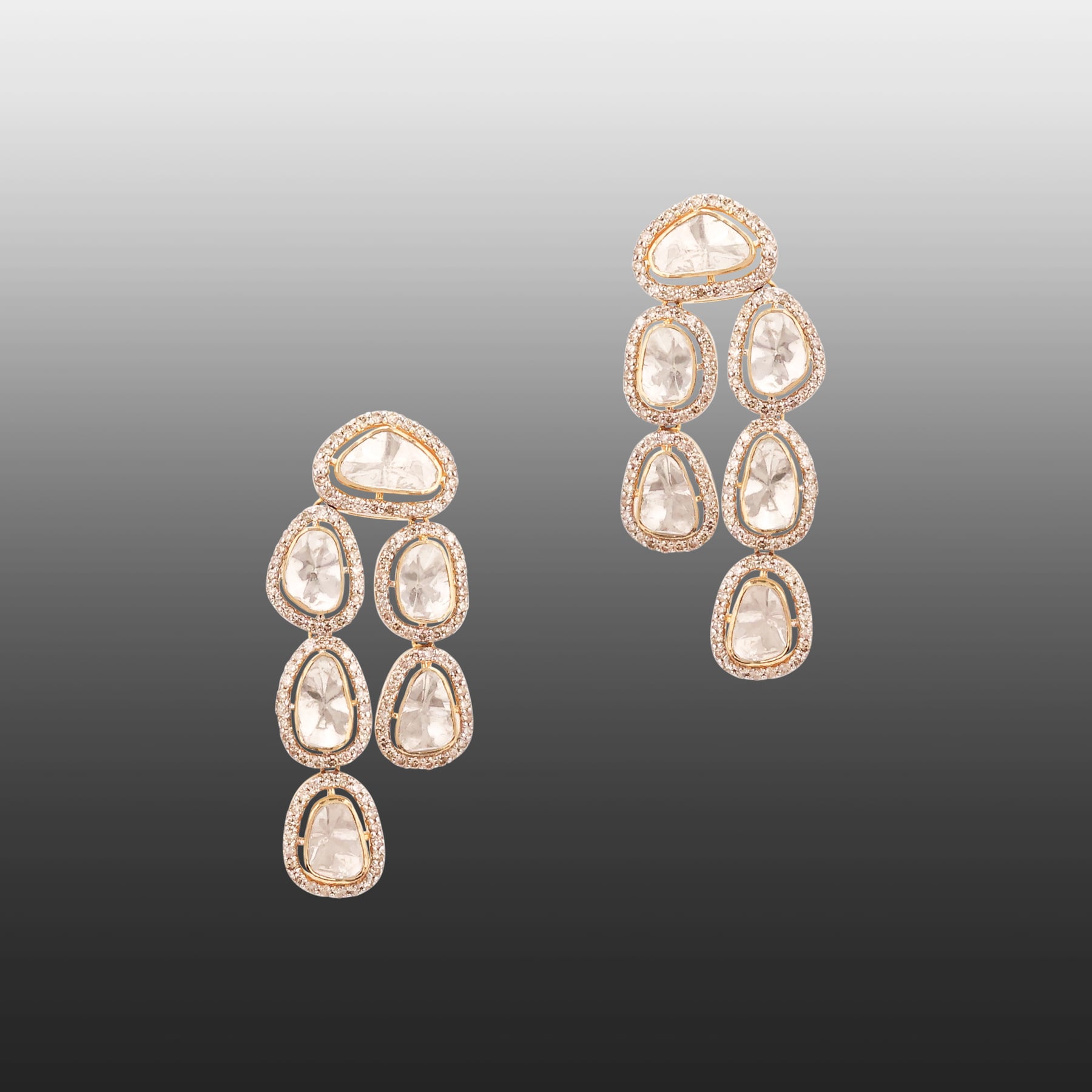 Cascading Polki Earring with Diamond Border