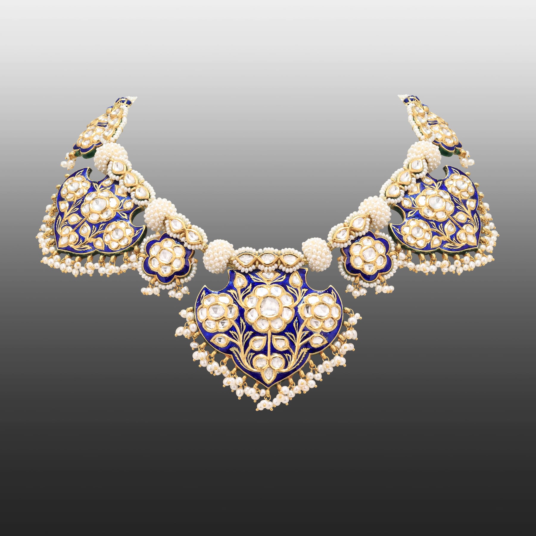 Blue Enamel Pankhi set with Pearl Detailing