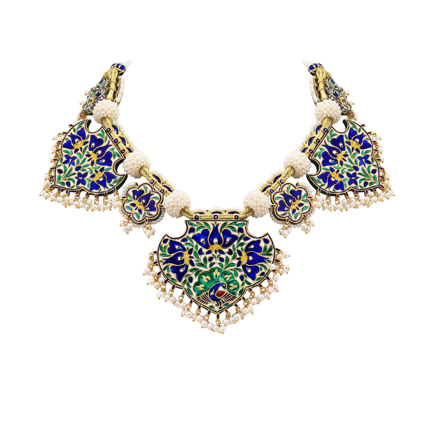 Blue Enamel Pankhi set with Pearl Detailing