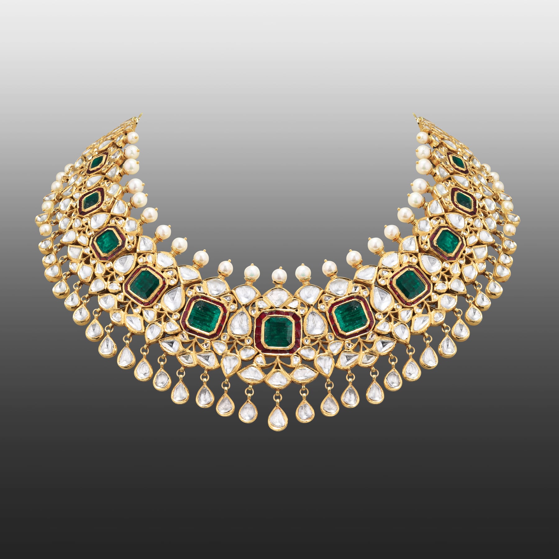 Traditional Polki Jadau with Emerald-Ruby Accents