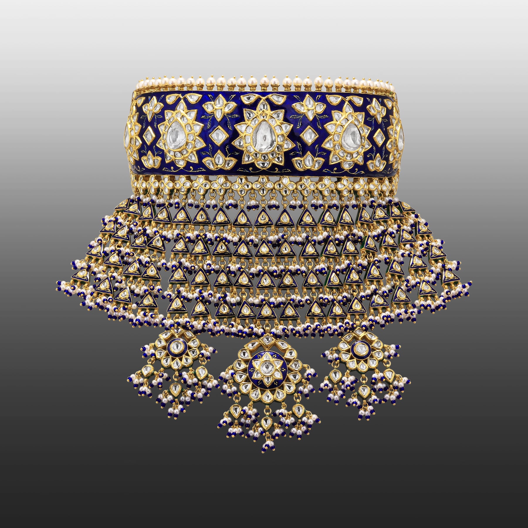 Blue Meenakari Choker with Triangular Polki Layers