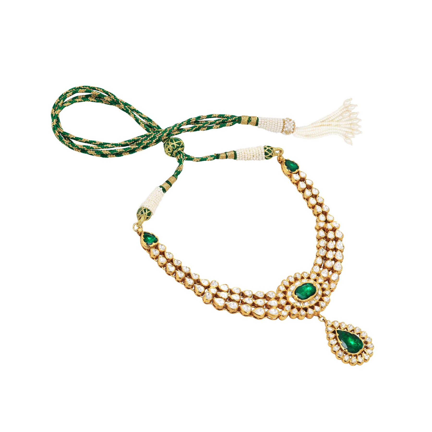 Pear Polki Necklace with Emerald Drop