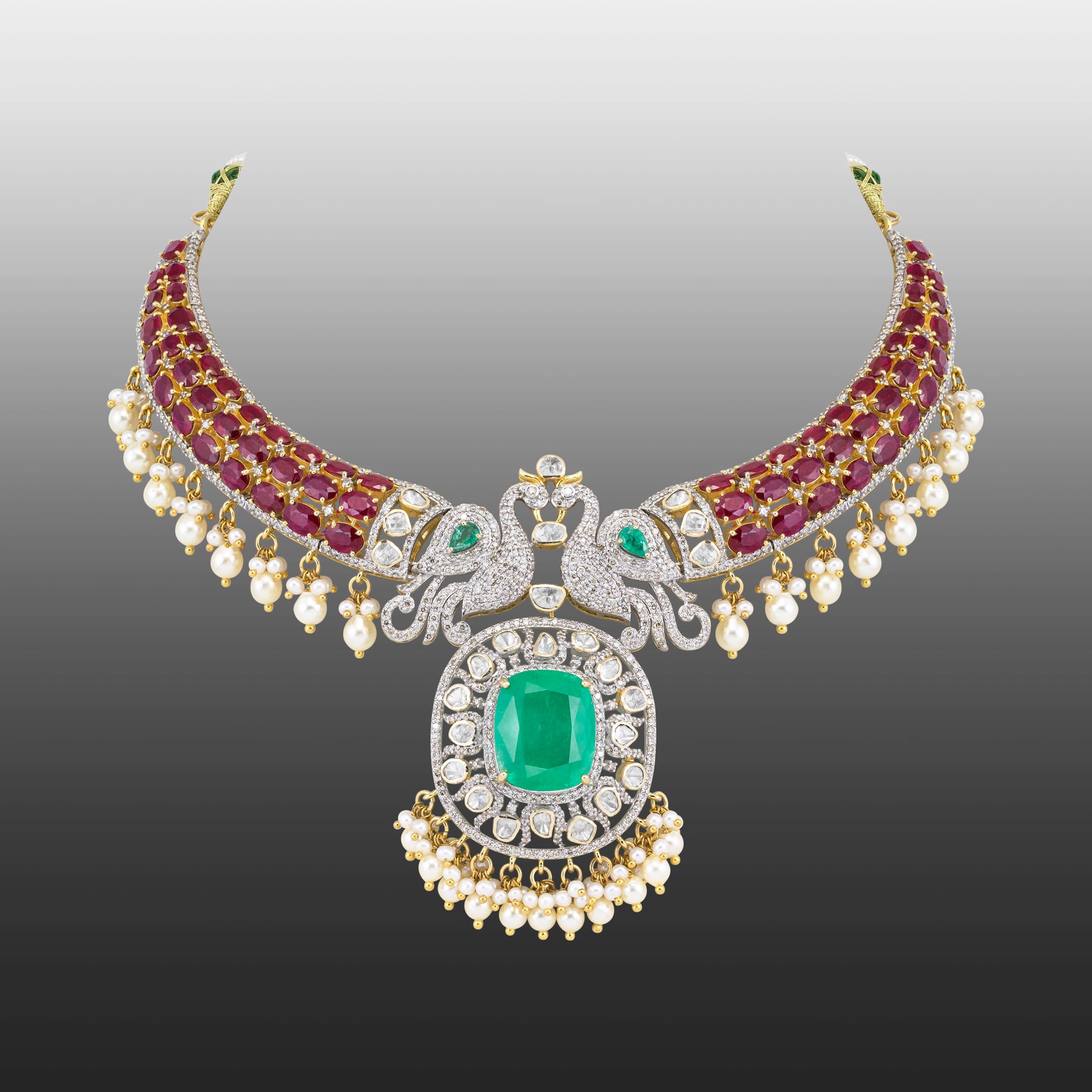 Emerald Statement Hasli with Twin Peacocks
