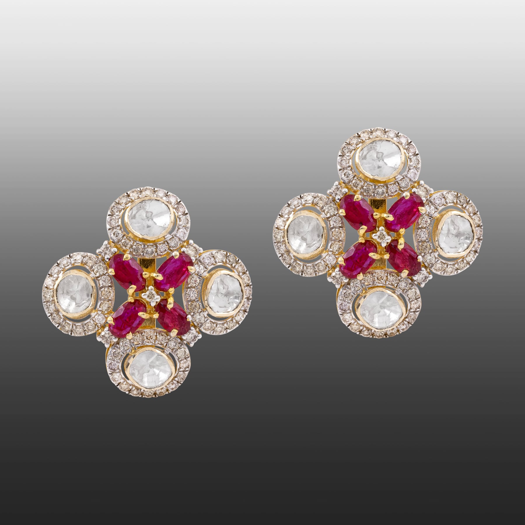Ruby-Polki Cluster Studs