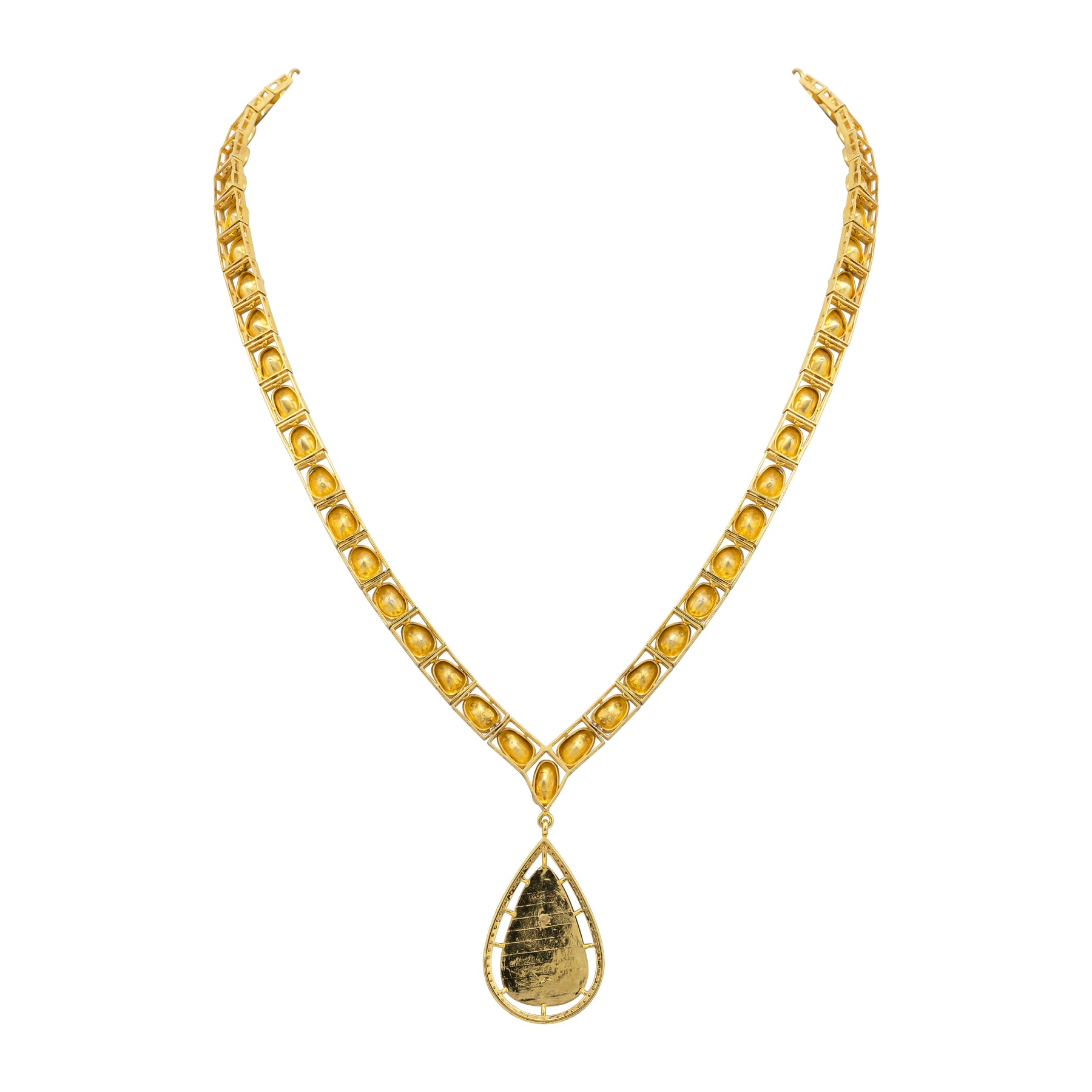 Single-Line Polki Necklace with Tourmaline Drop