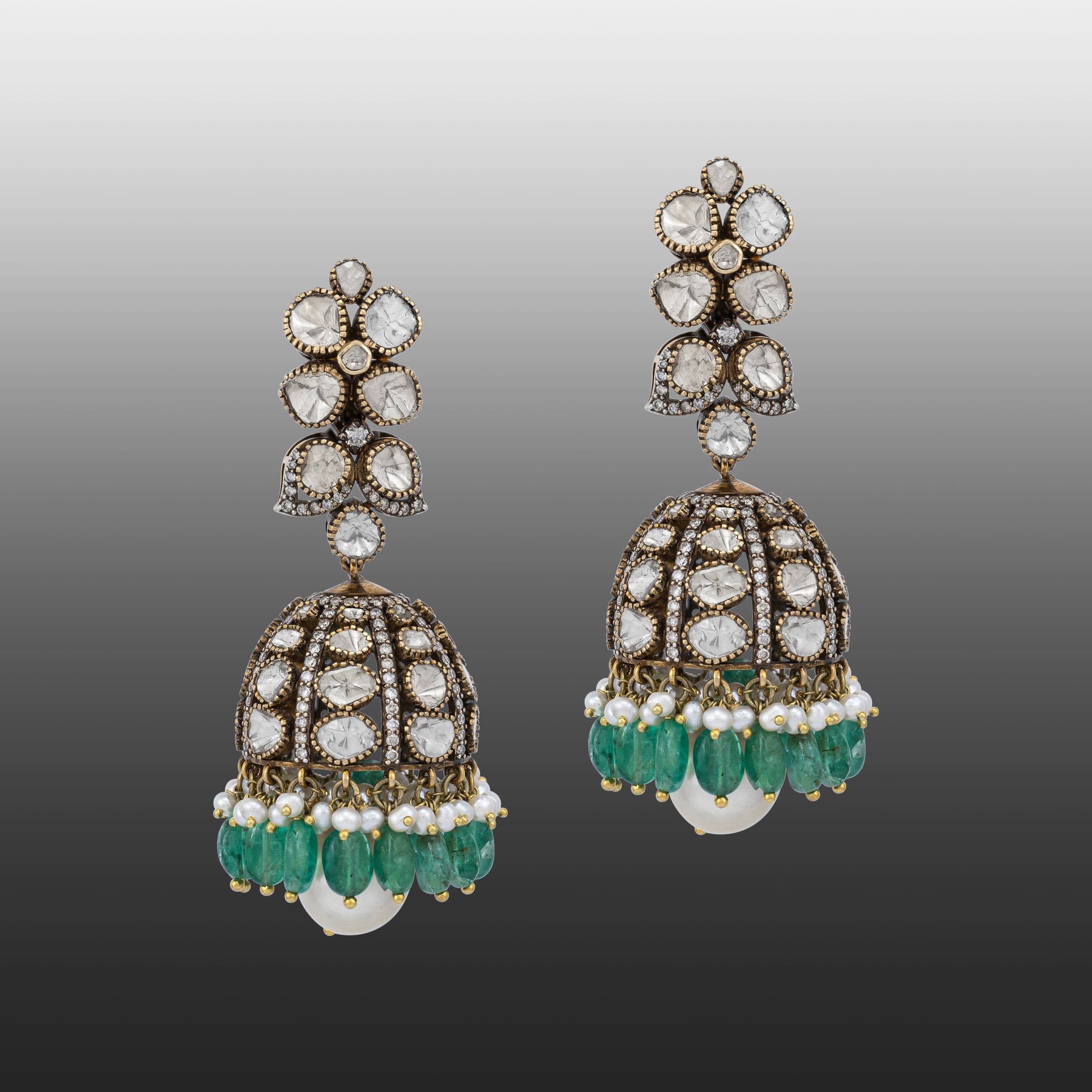 Polki and Emerald Bead Jhumkas