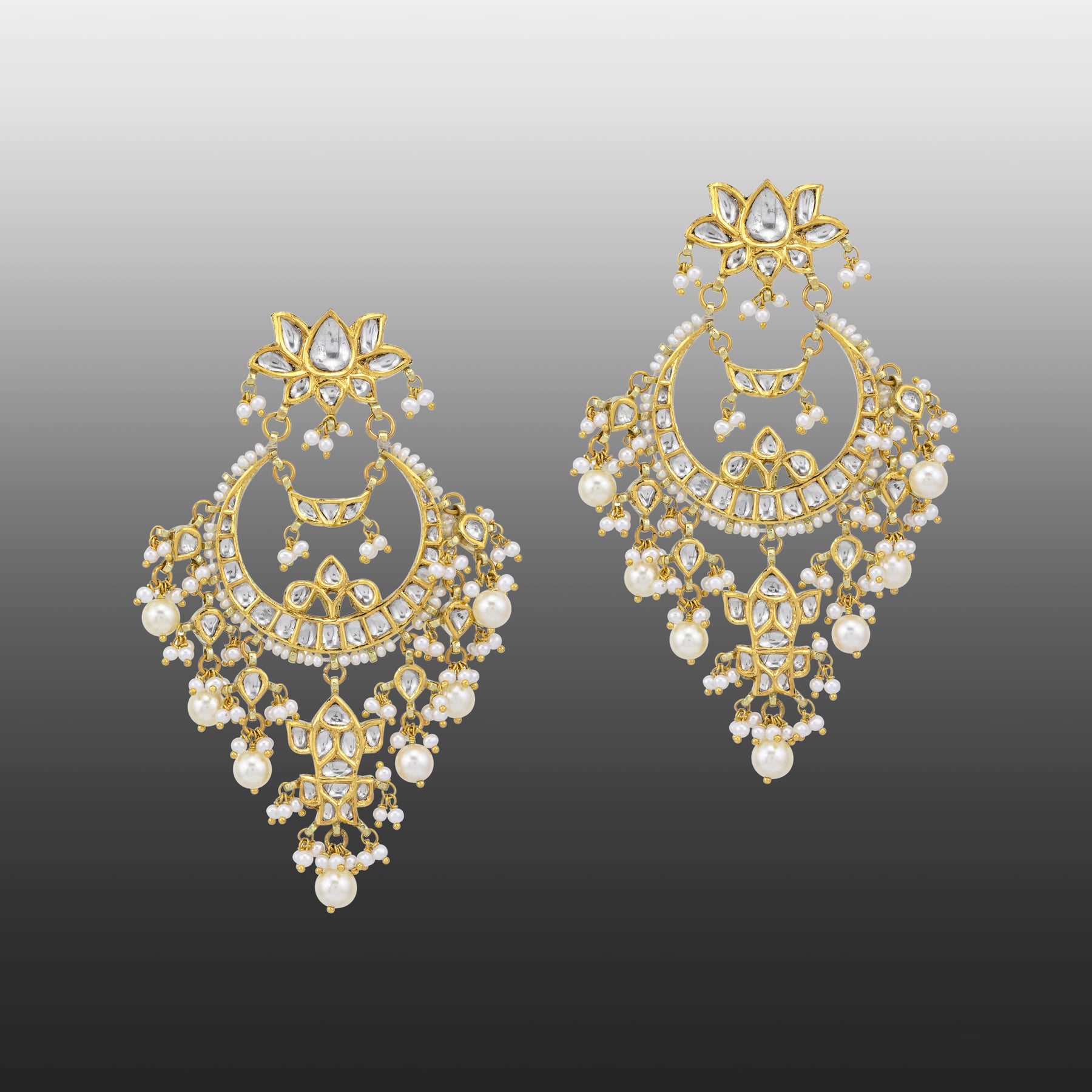 Pearl Drop Danglers with Polki