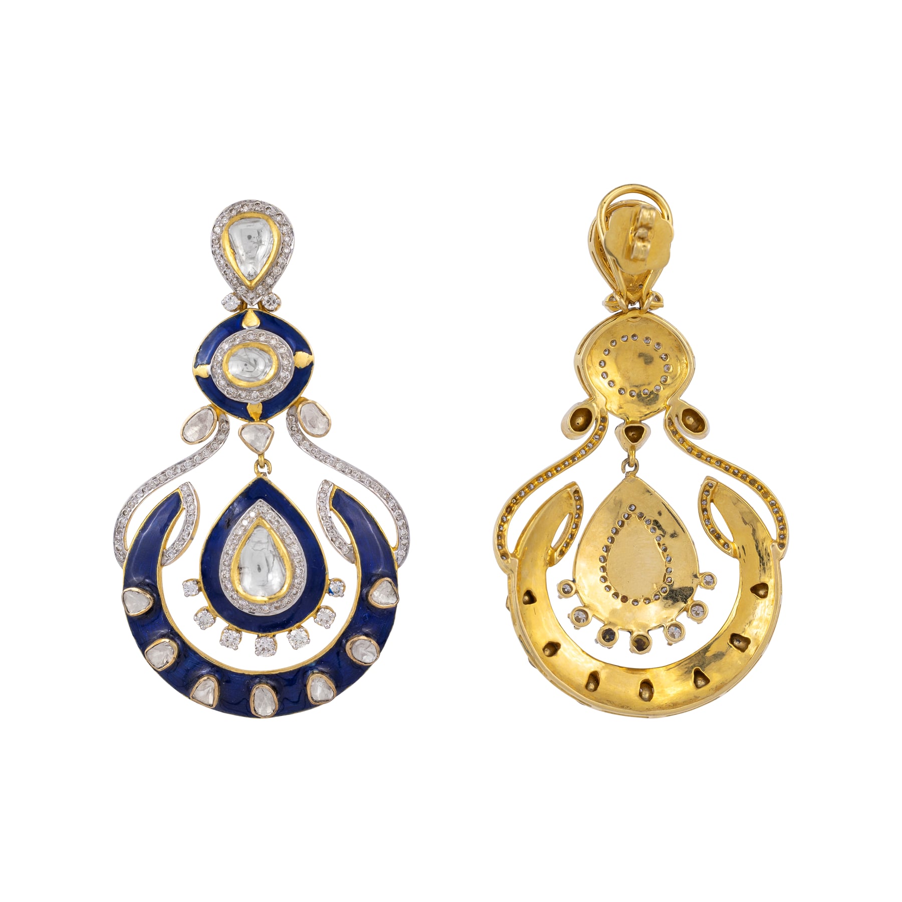 Deep Blue Enamel Polki Danglers