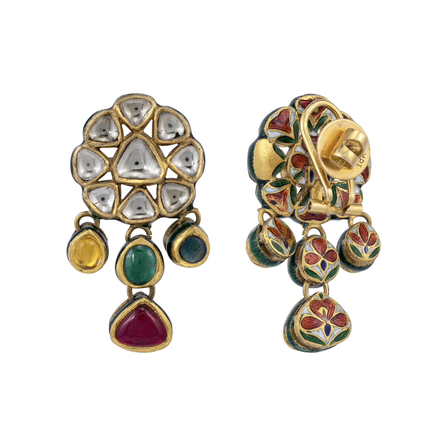 Multicolor Gemsone & Polki Dangle Earrings