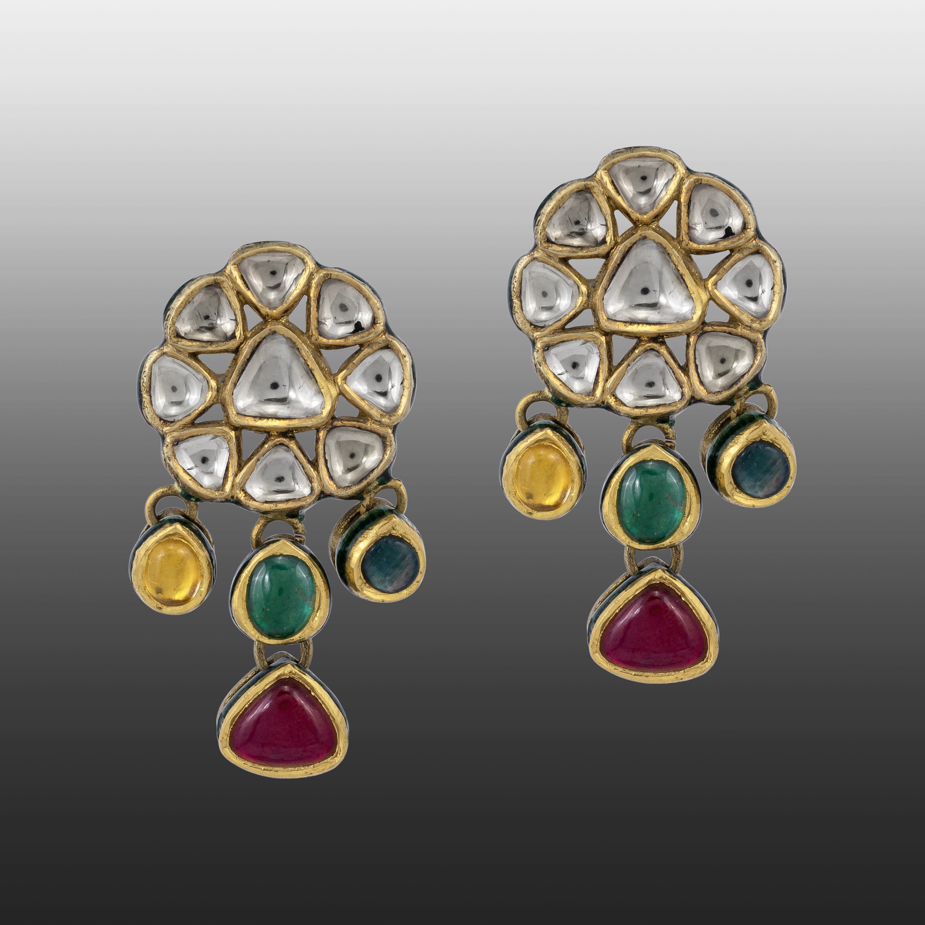 Multicolor Gemsone & Polki Dangle Earrings