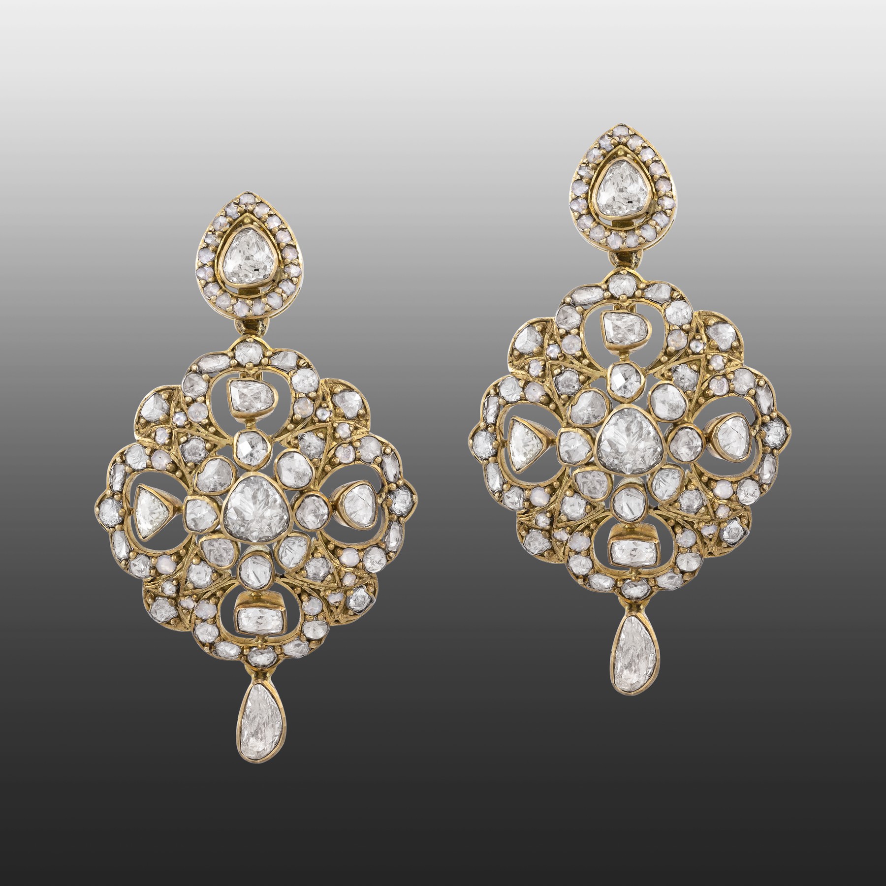 Circular Polki Danglers with Teardrop Finish