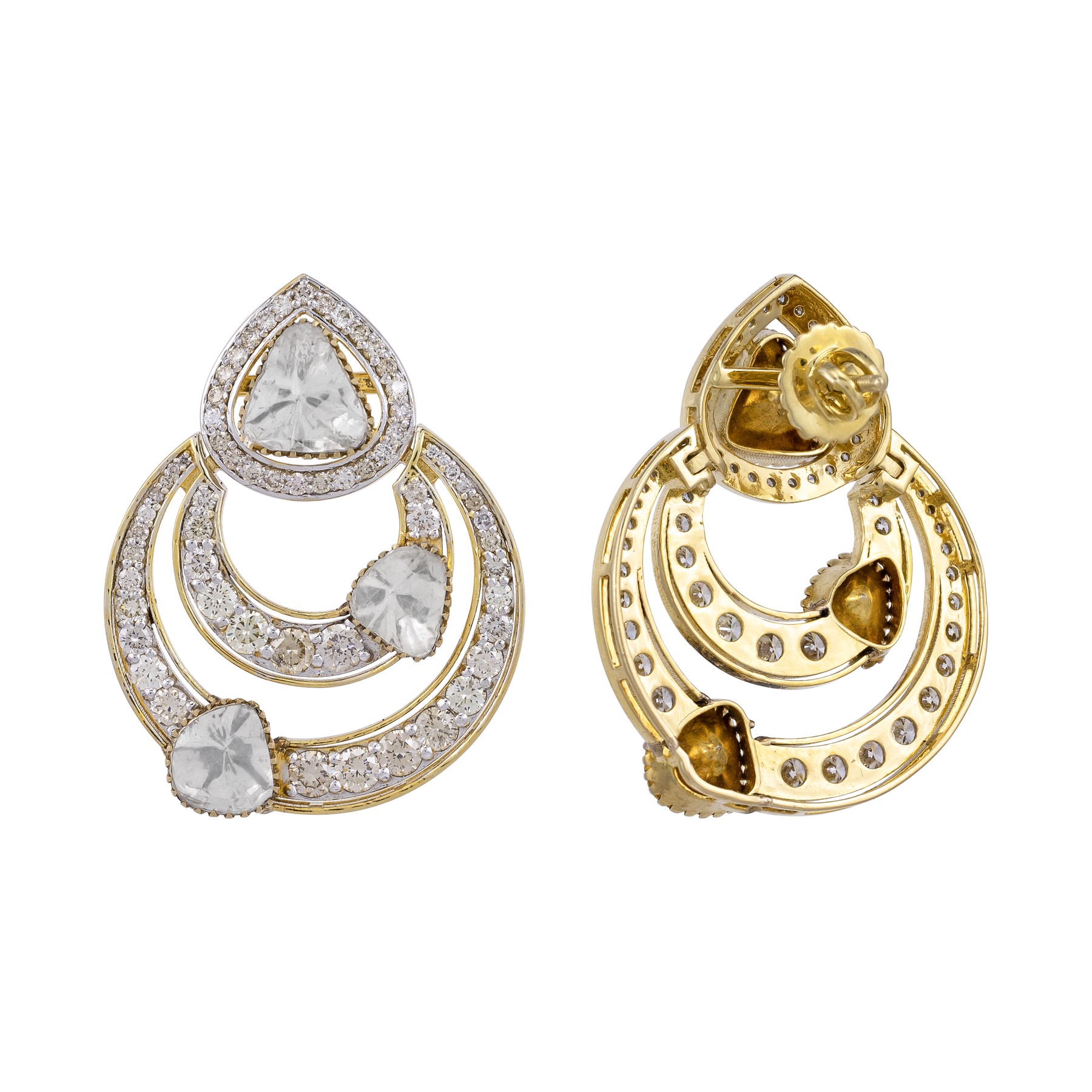 Concentric Polki Danglers with Teardrop Stud