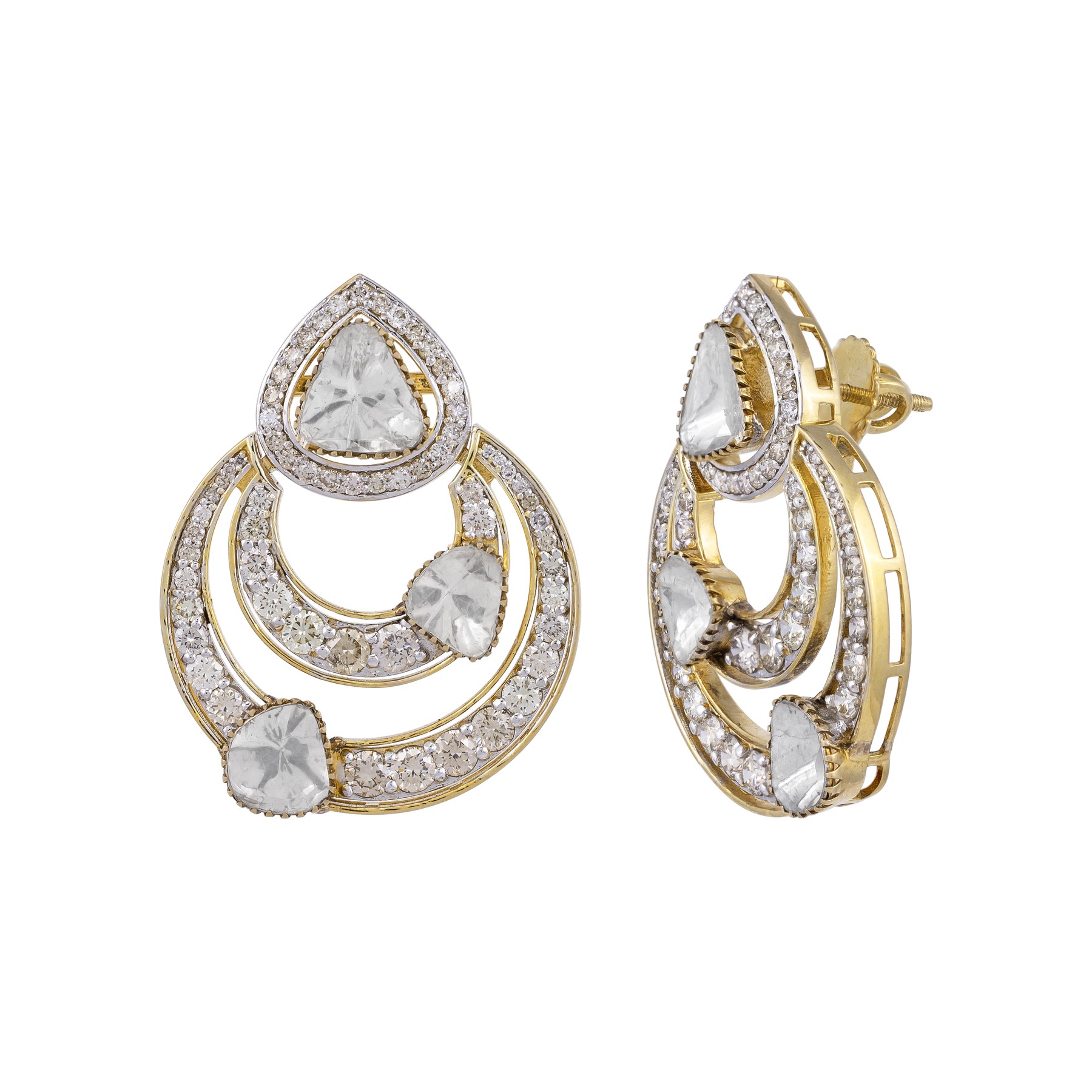 Concentric Polki Danglers with Teardrop Stud