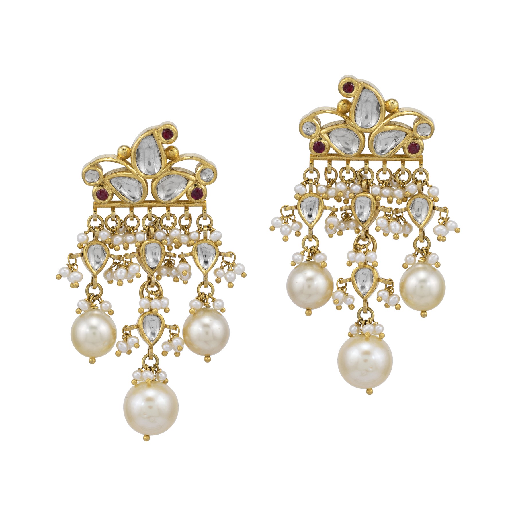 Polki Pearl Danglers with Layered Drops