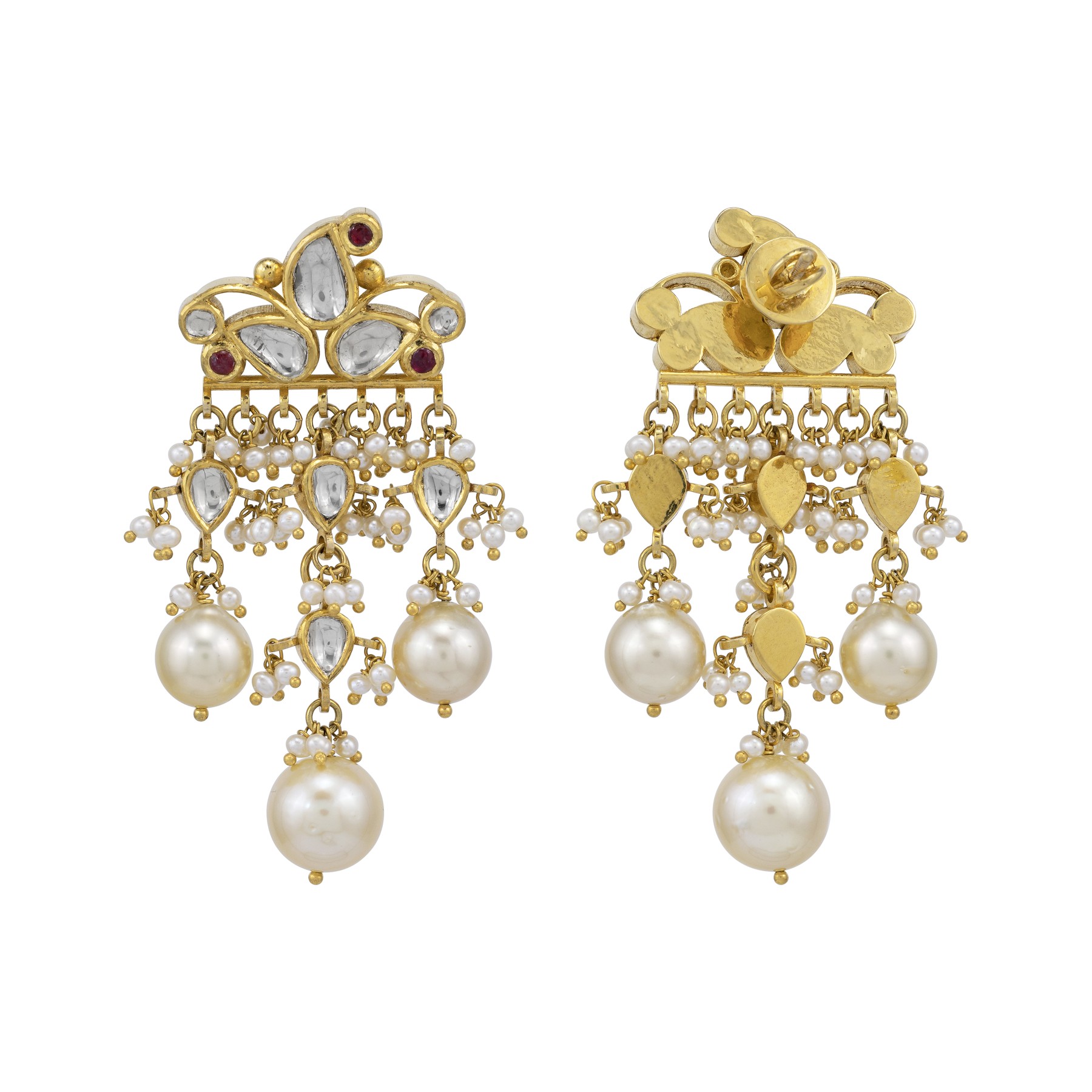 Polki Pearl Danglers with Layered Drops