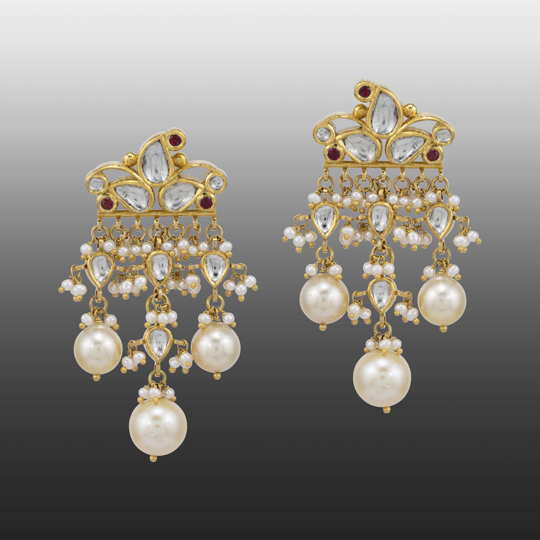 Polki Pearl Danglers with Layered Drops