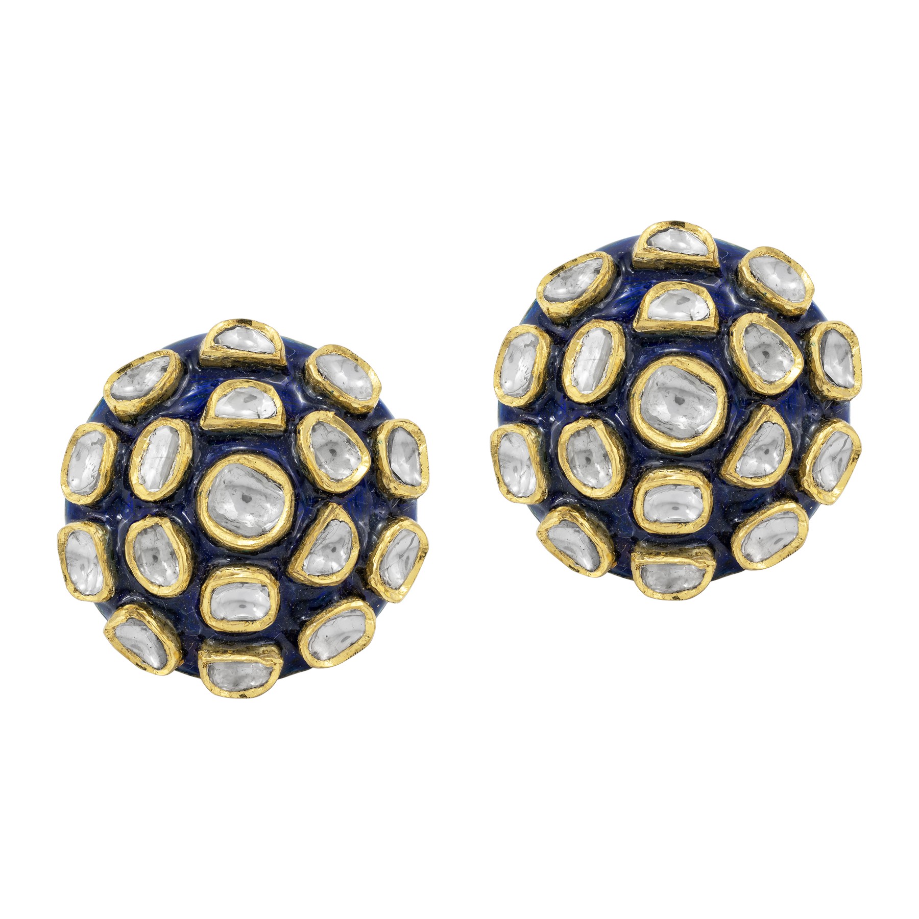 Blue Enamel Polki Stud Earrings