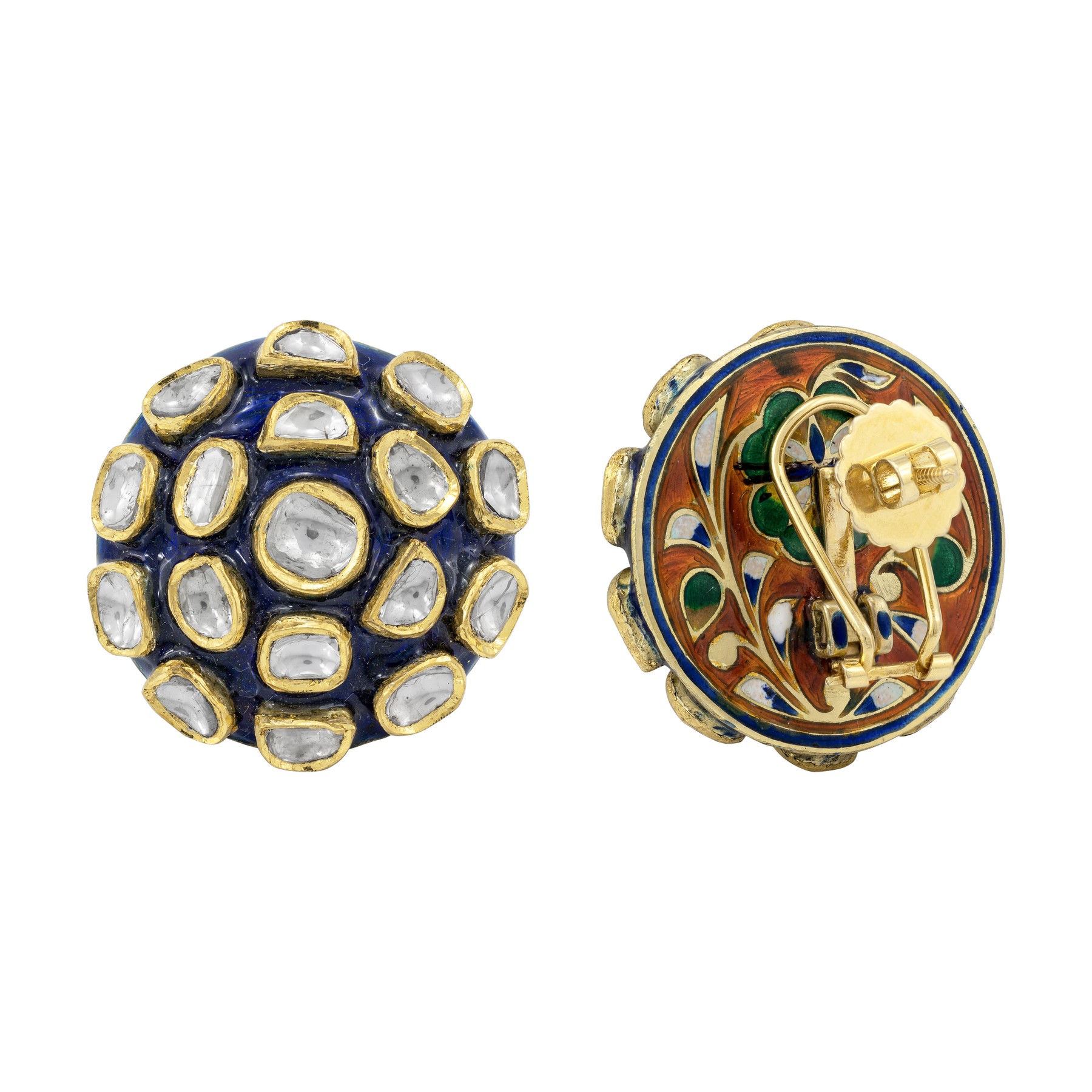 Blue Enamel Polki Stud Earrings