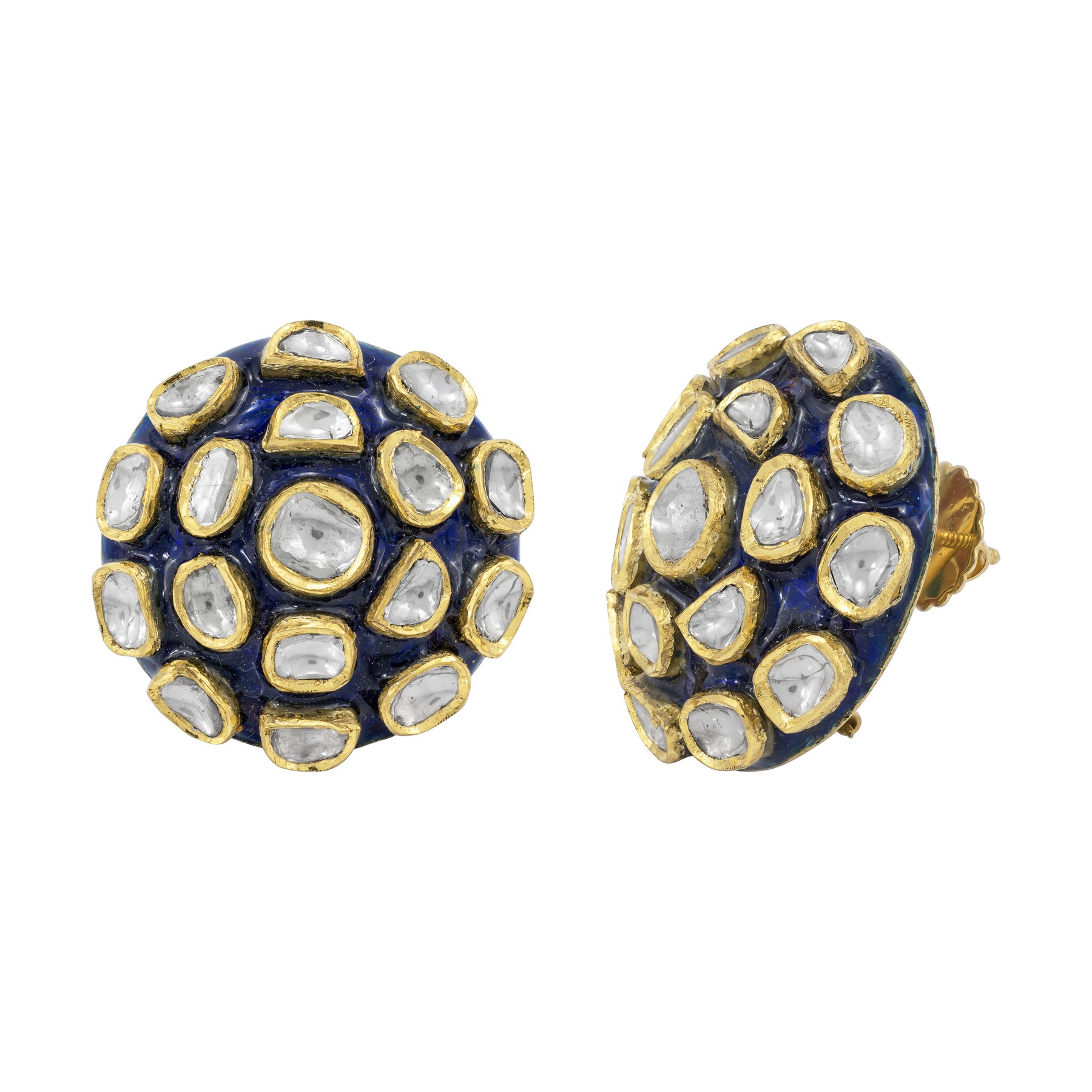 Blue Enamel Polki Stud Earrings