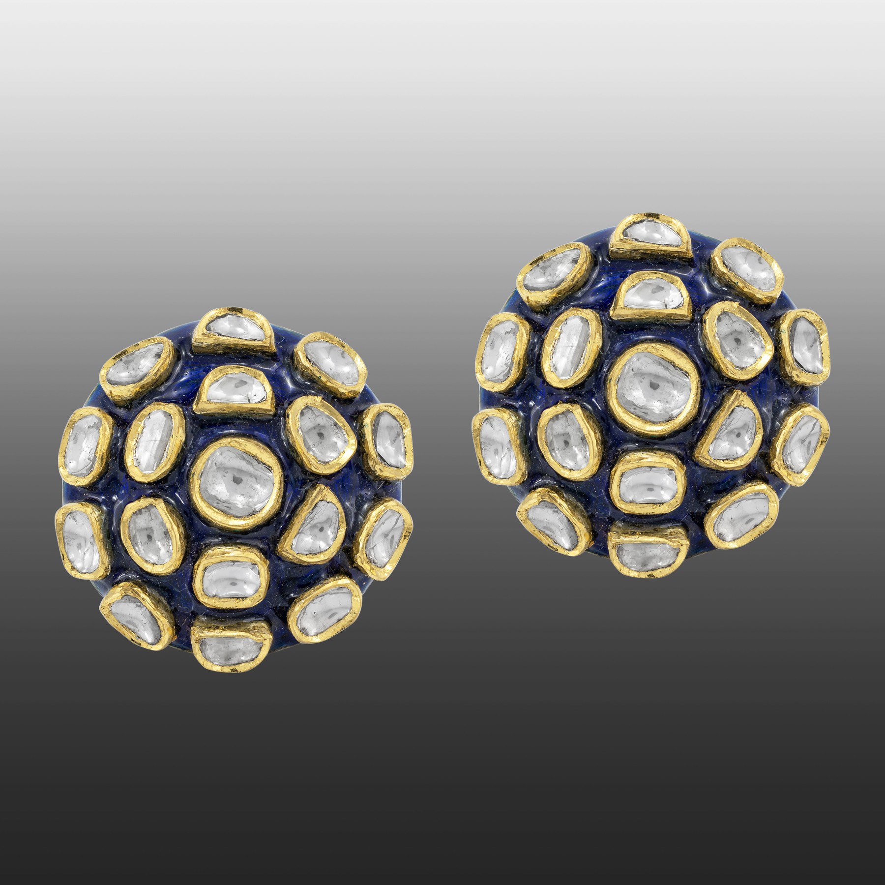 Blue Enamel Polki Stud Earrings