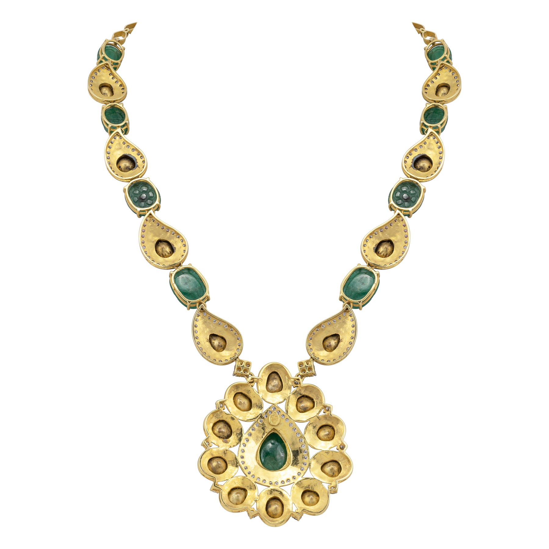 Emerald Bead Polki Necklace with Statement Pendant