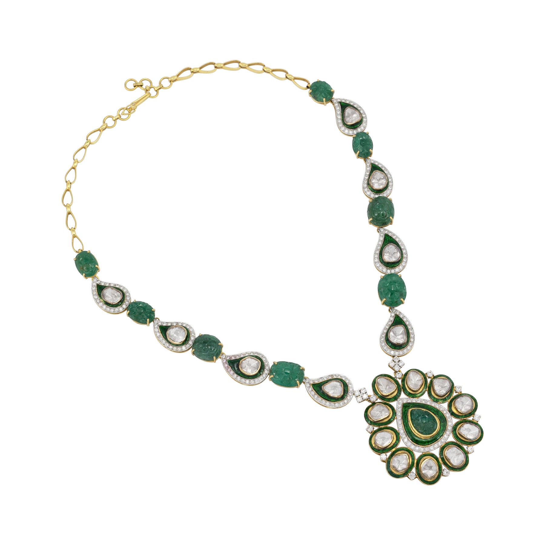 Emerald Bead Polki Necklace with Statement Pendant