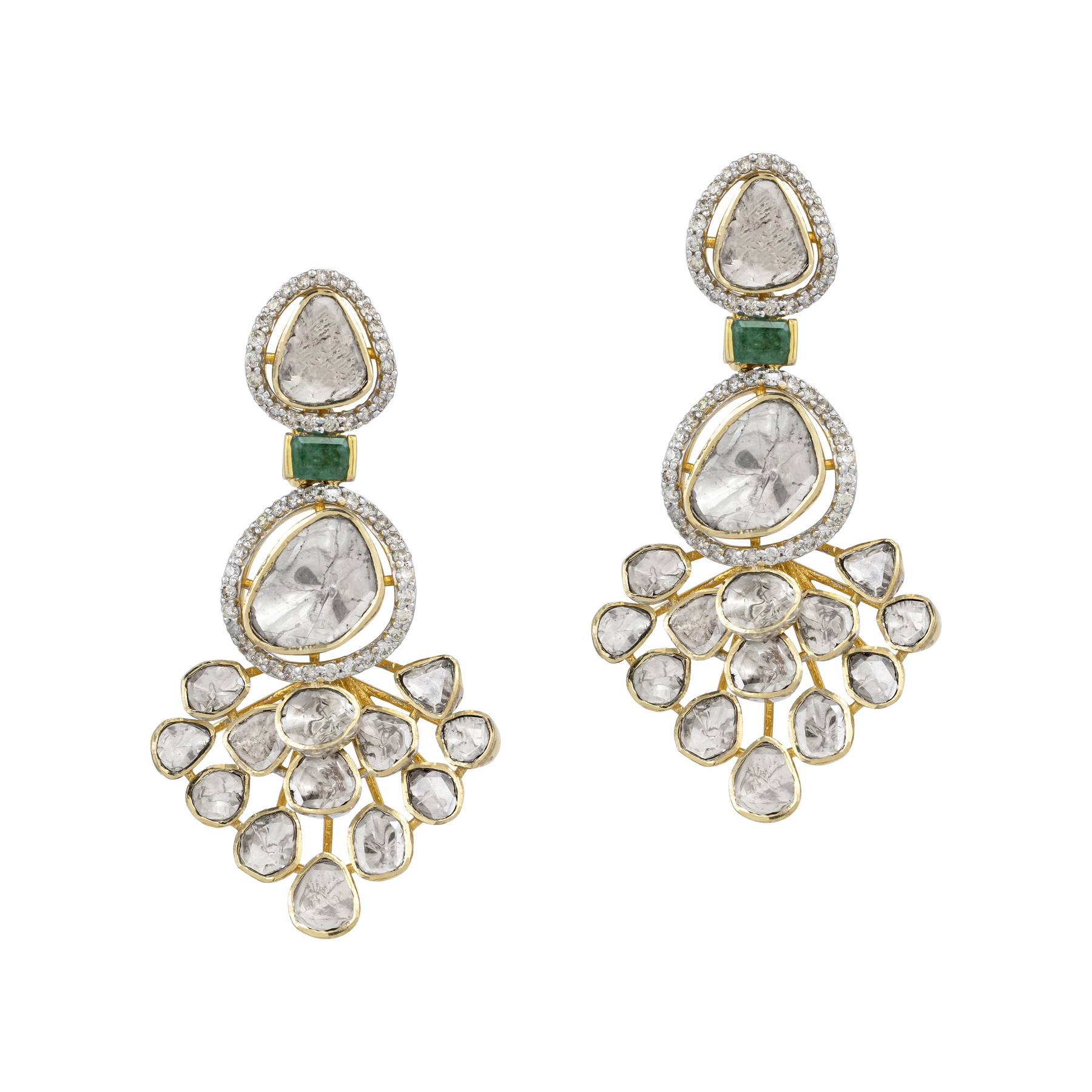 Emerald Polki Danglers with Clustered Drop