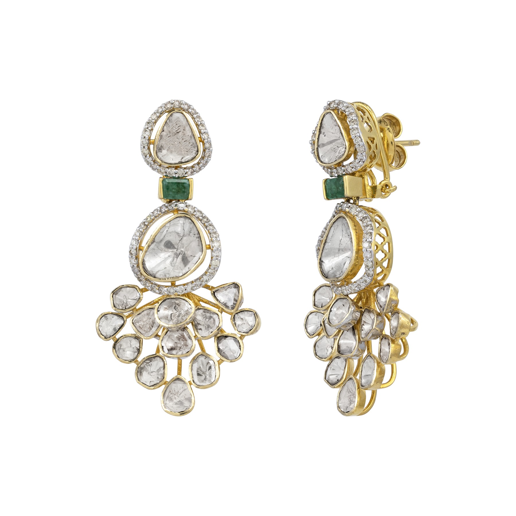 Emerald Polki Danglers with Clustered Drop