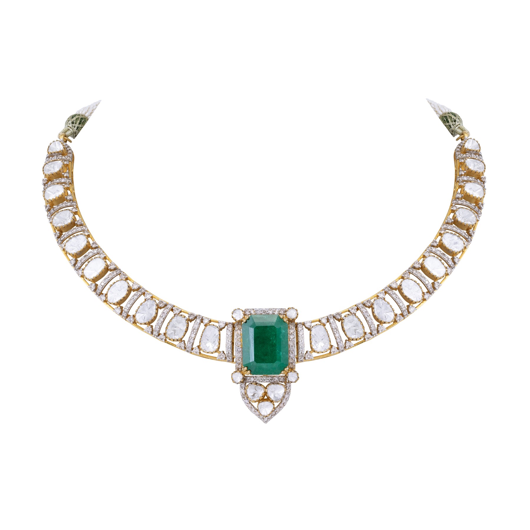 Open-Set Polki Necklace with Emerald Centre