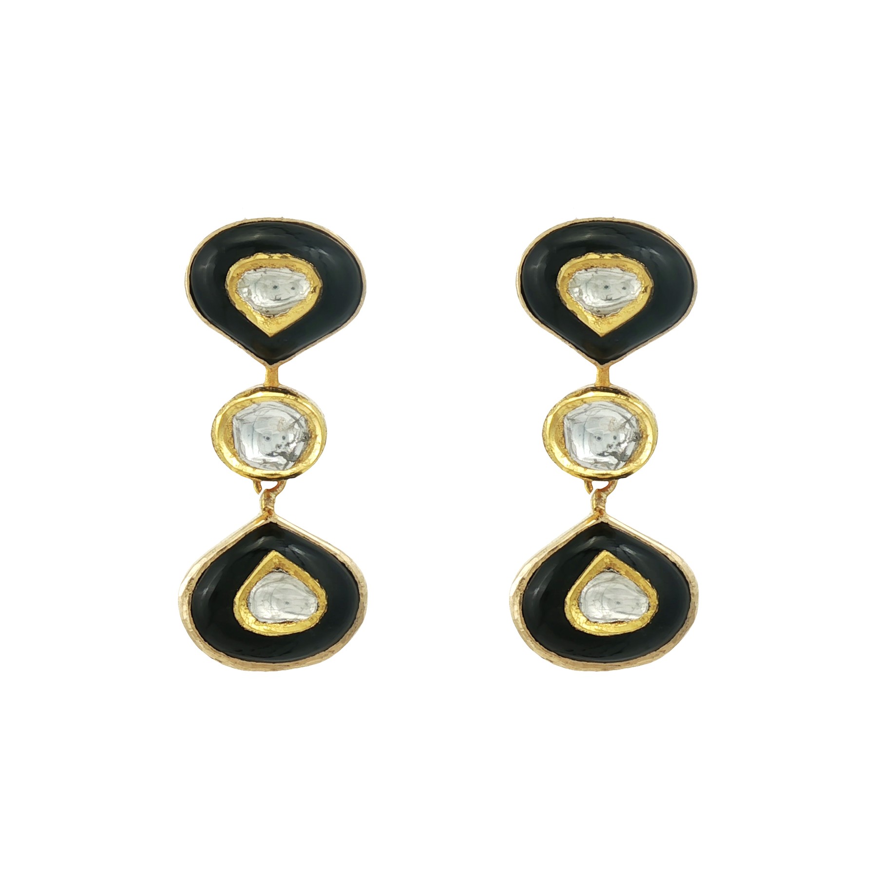 Black Enamel Polki Drop Earrings