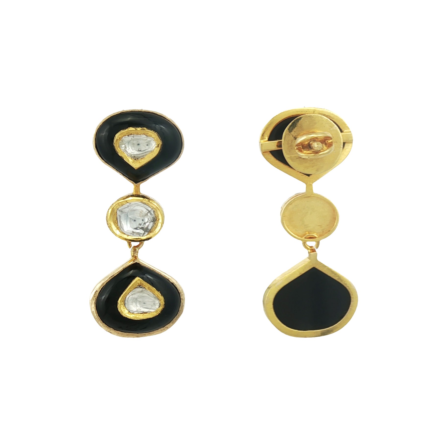 Black Enamel Polki Drop Earrings