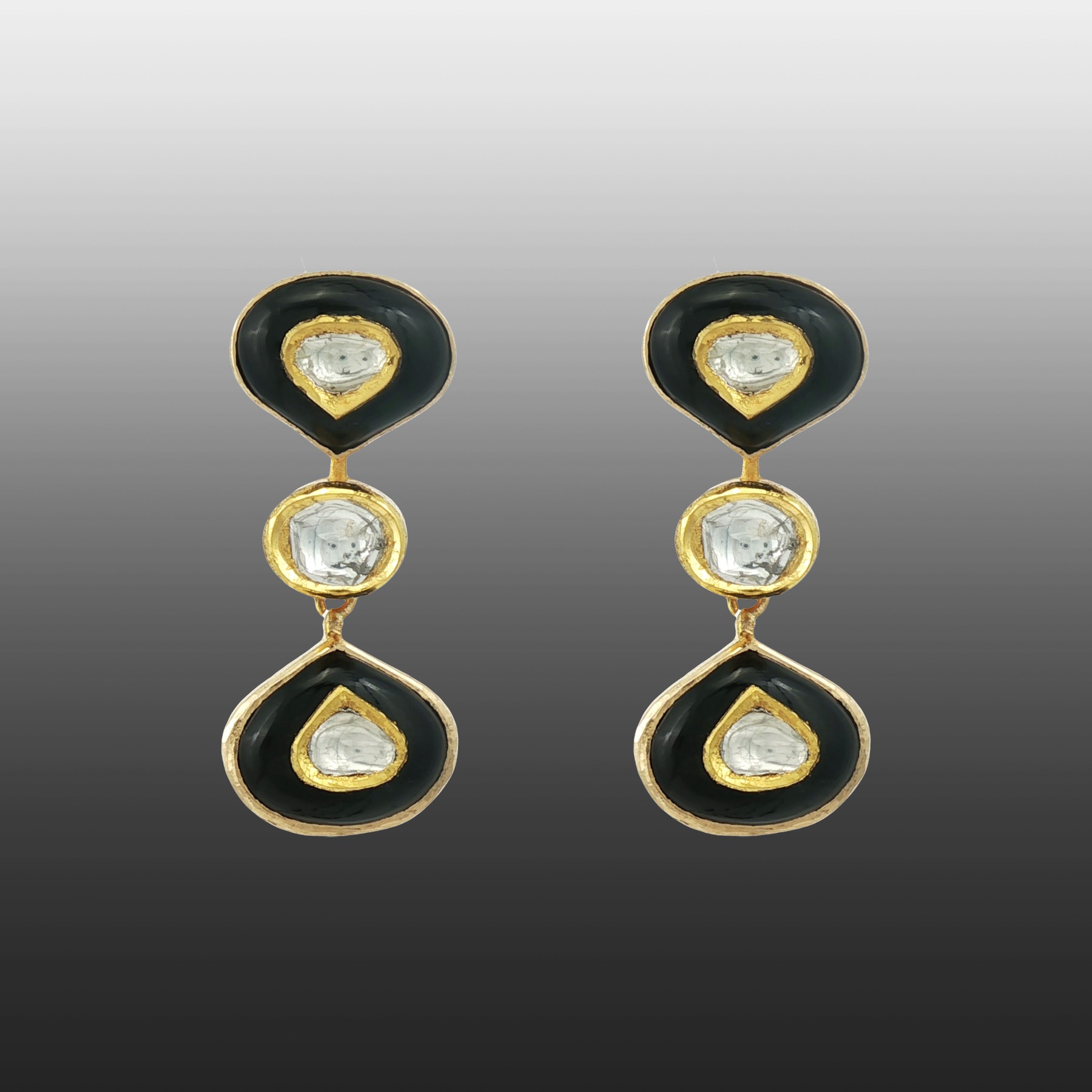 Black Enamel Polki Drop Earrings