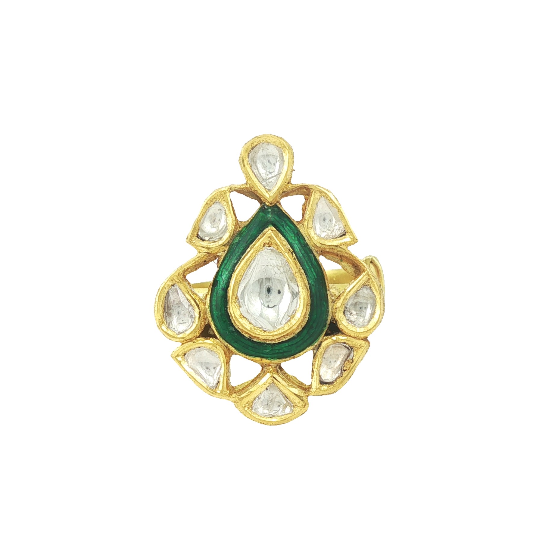 Pear-Shaped Polki Ring with Green Accent