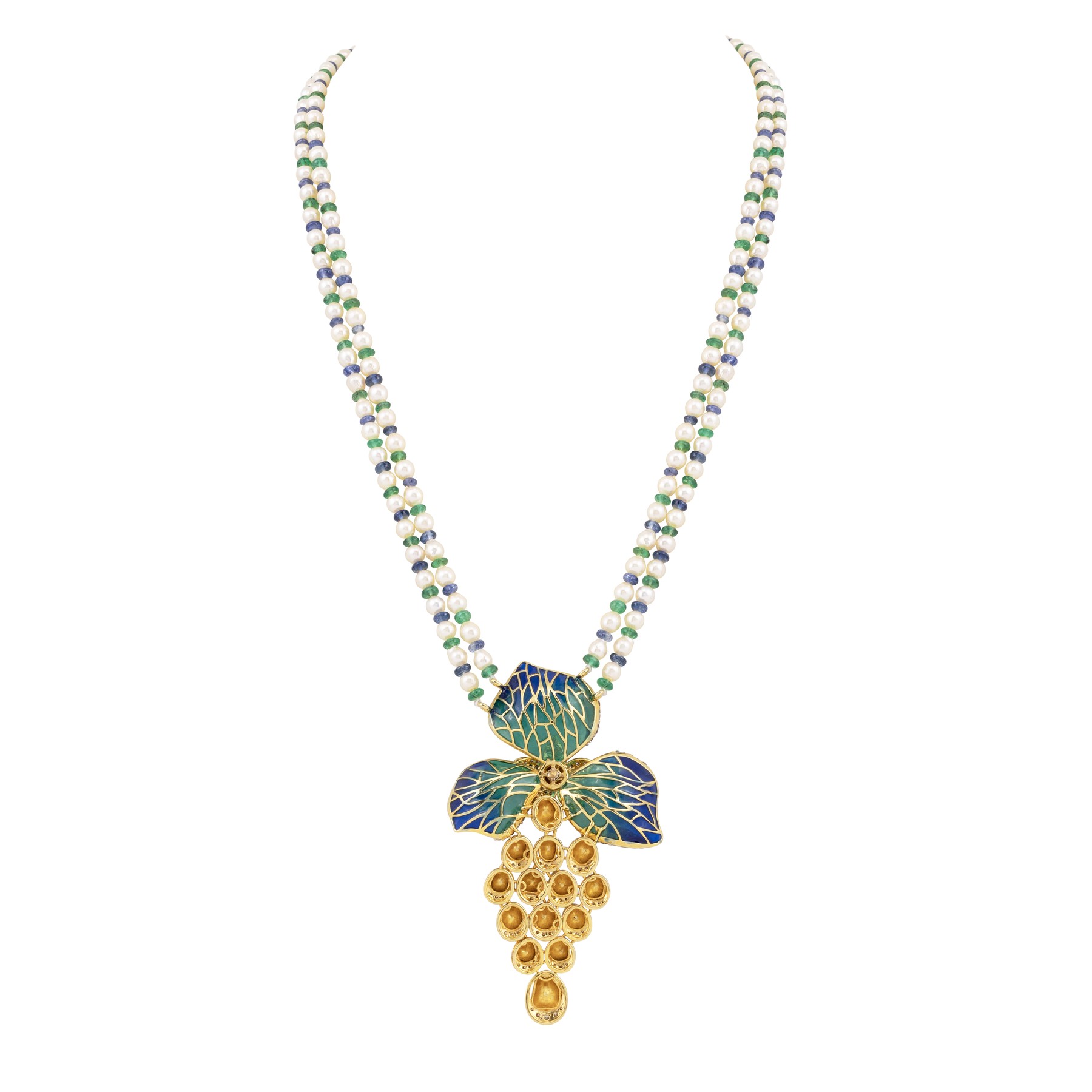 Japanese Pearl Necklace with Enamel Pendant