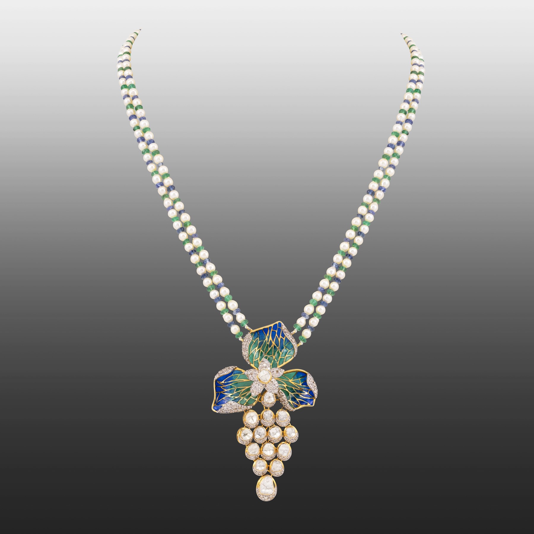 Japanese Pearl Necklace with Enamel Pendant