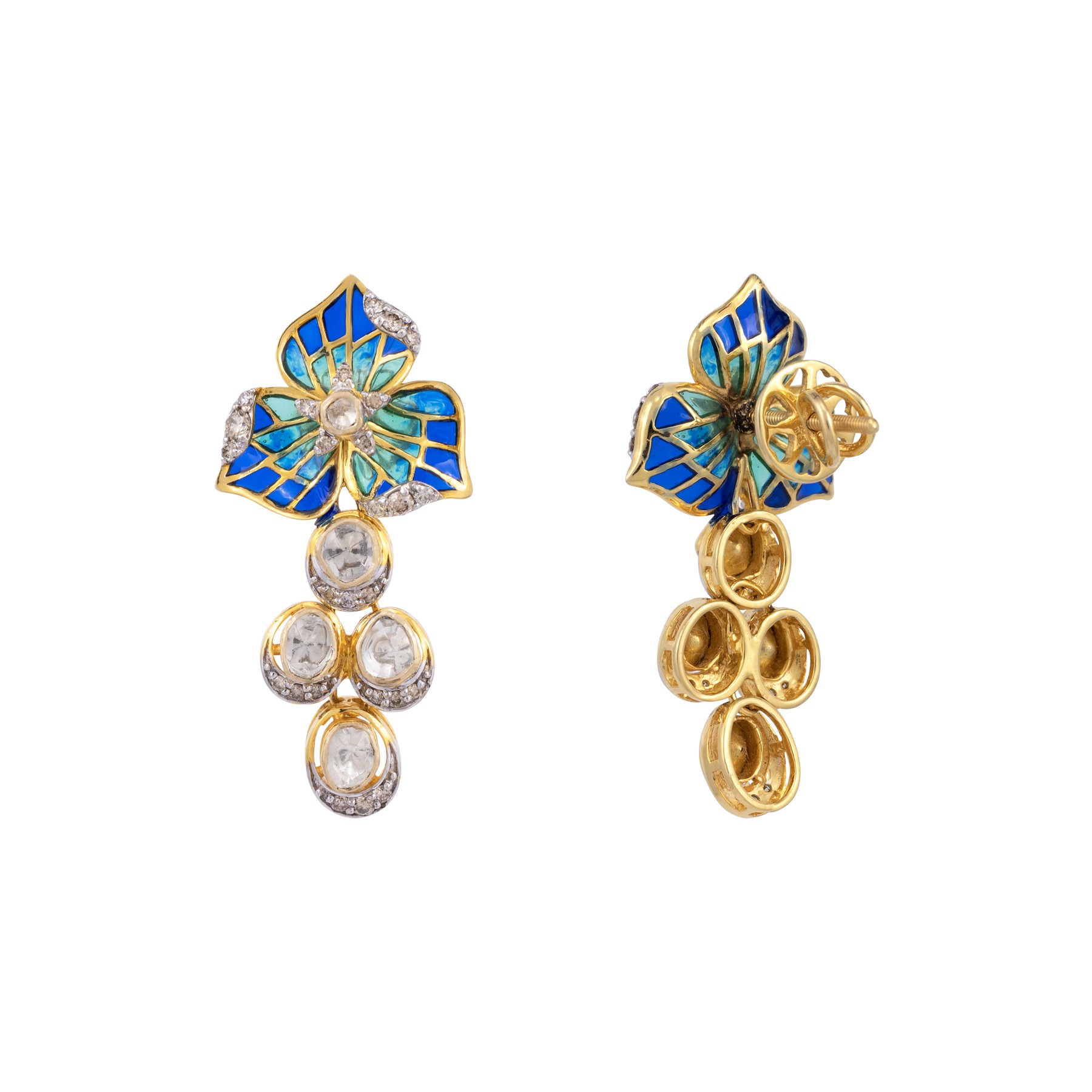 Enamel Floral Studs with Pearl Drops