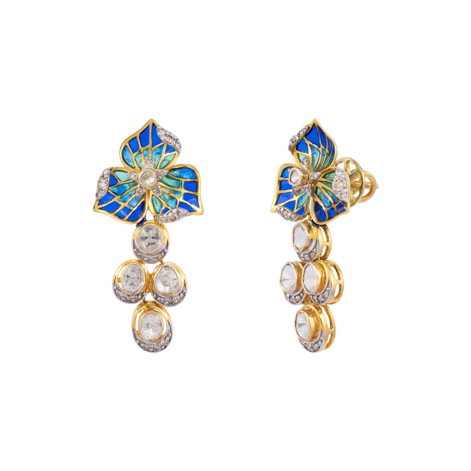 Enamel Floral Studs with Pearl Drops